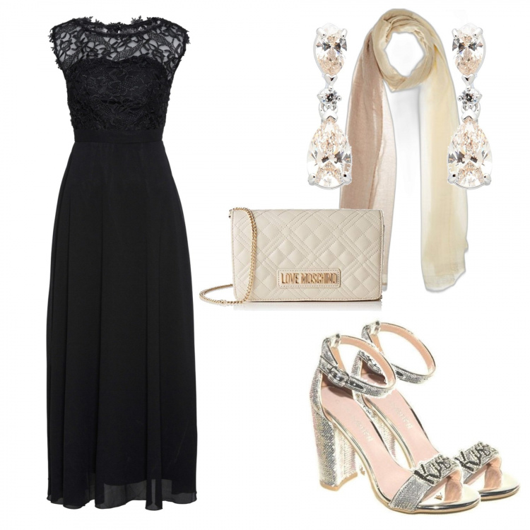 Outfit donna - Total look #1071050. Stile Chic per Cerimonia. Abbinamento con vestiti lunghi, orecchini, sandali, pochette, stole.