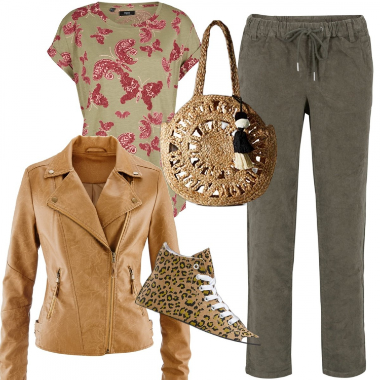 Outfit donna - Total look #1071272. Abbinamento con pantaloni, t-shirt, sneakers alte, blazer, borse a spalla.