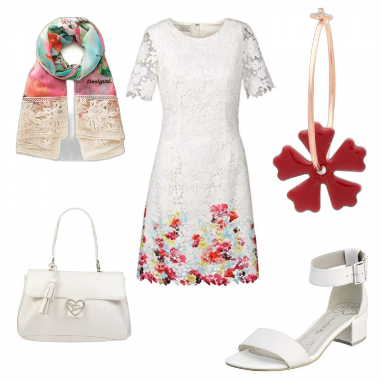 Outfit donna - Calda estate, fresco ufficio. Stile Bon Ton per Ufficio. Abbinamento con borse a mano, orecchini, vestiti, sandali, sciarpe.