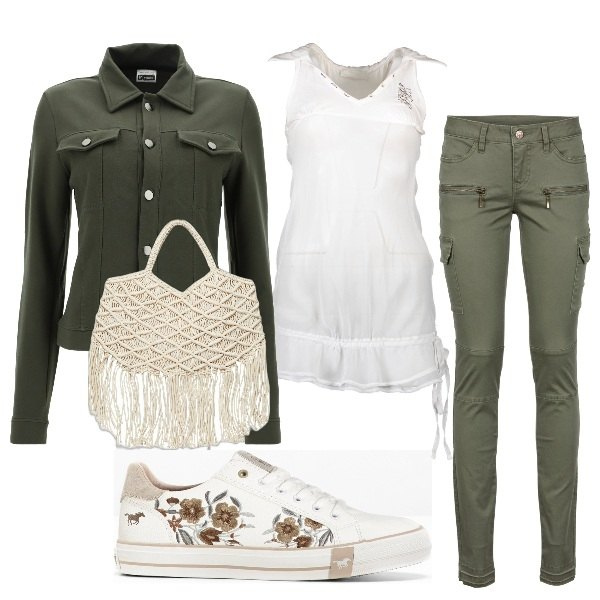 Outfit donna - Total look #1072377. Stile Basic per Tutti i giorni. Abbinamento con pantaloni cargo, sneakers, borse a mano, giacche, vestiti corti.