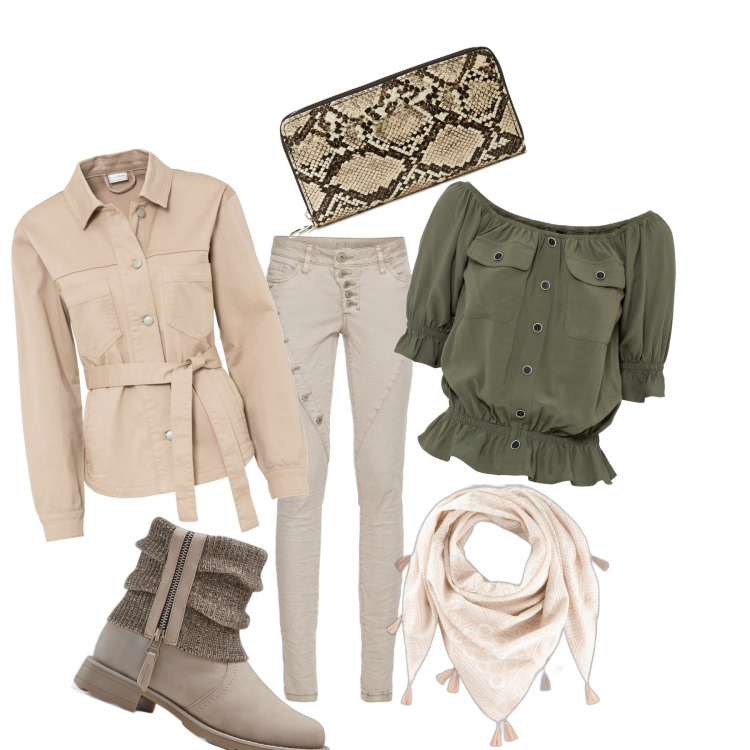 Outfit donna - Caccia grossa in città. Stile Urban per Ufficio. Abbinamento con stivaletti, camicie, pantaloni, giacche, foulard, portafogli.