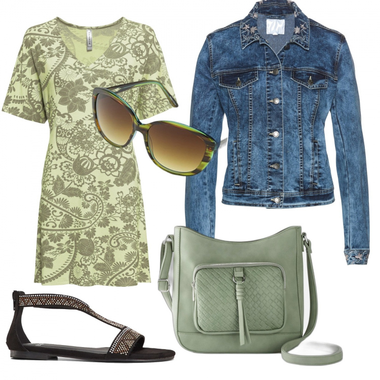 Outfit donna - Total look #1074197. Stile Basic per Tutti i giorni. Abbinamento con vestiti, blazer, sandali, borse a tracolla, occhiali da sole.