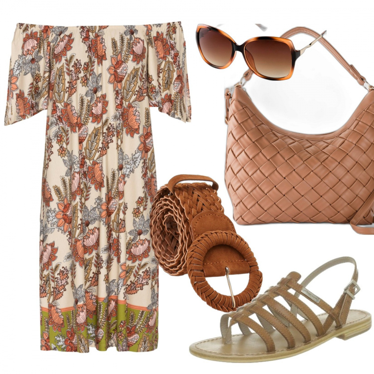 Outfit donna - Basic #24034. Stile Basic per Tutti i giorni. Abbinamento con vestiti, shopping bag, occhiali da sole, cinture, sandali alla schiava.