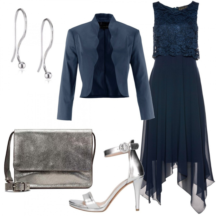 Outfit donna - Chic #16257. Stile Chic per Serata fuori. Abbinamento con vestiti midi/longuette, blazer, sandali, clutch, orecchini.