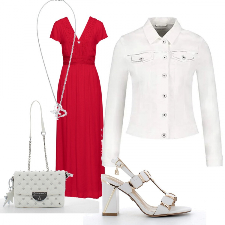 Outfit donna - Total look #1078058. Stile Glamour per Serata fuori. Abbinamento con vestiti lunghi, sandali in pelle, borse a tracolla, ciondoli, giacche.