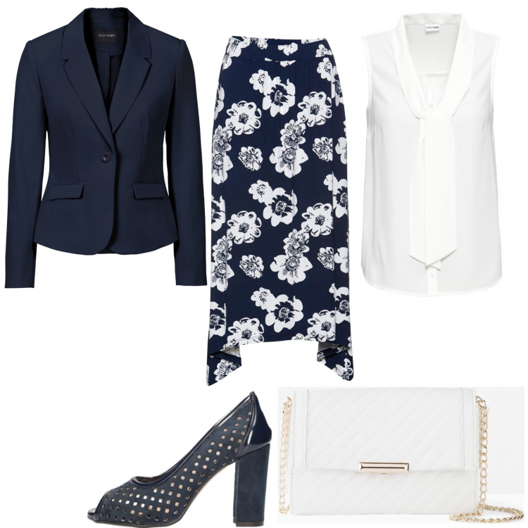 Outfit donna - La gonna. Stile Romantica per Cerimonia. Abbinamento con blazer, gonne longuette, camicie, borse a tracolla, décolleté.