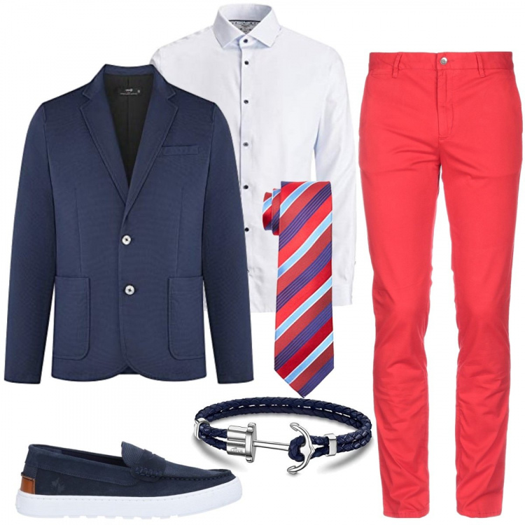Outfit uomo - Club nautico. Stile Casual per Serata speciale. Abbinamento con pantaloni, scarpe stringate, giacche, braccialetti, cravatte, camicie.