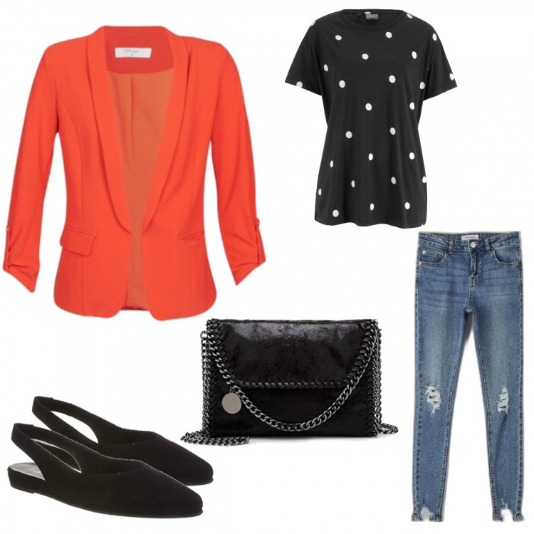 Outfit donna - Total look #1082339. Abbinamento con blazer, jeans skinny, borse a tracolla, maglieria, ballerine.