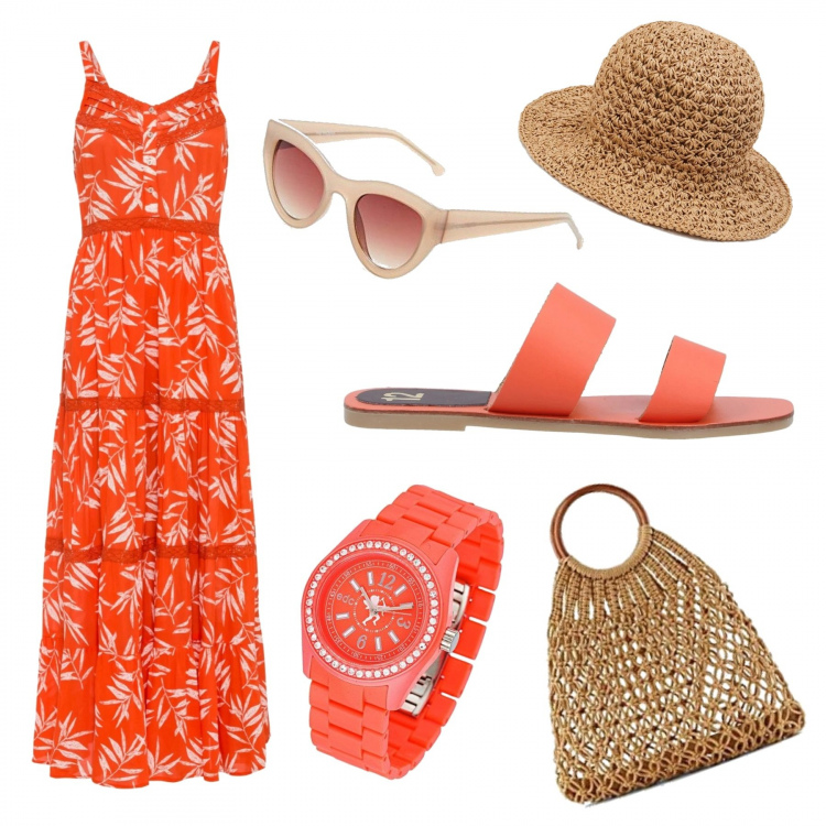 Outfit donna - Mare, mare, mare..... Stile Etnico per Mare. Abbinamento con vestiti lunghi, sandali, cappelli, borse a mano, orologi, occhiali da sole.
