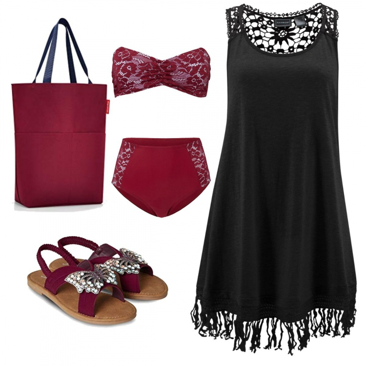 Outfit donna - Basic #25377. Stile Basic per Mare. Abbinamento con vestiti da spiaggia, bikini, sandali, borse a spalla.