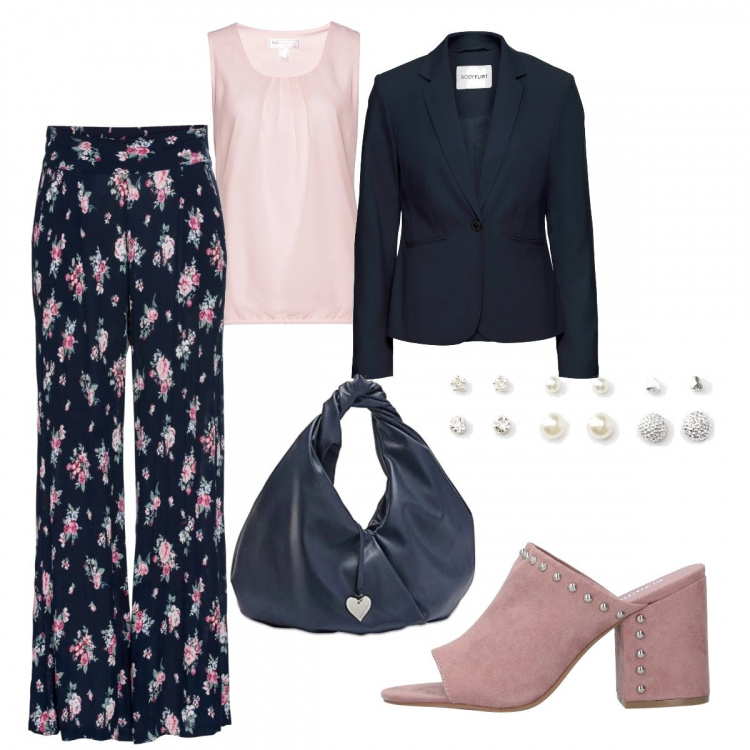 Outfit donna - Trendy #34701. Stile Trendy per Ufficio. Abbinamento con blazer, pantaloni, top, sandali col tacco, orecchini, borse tote.