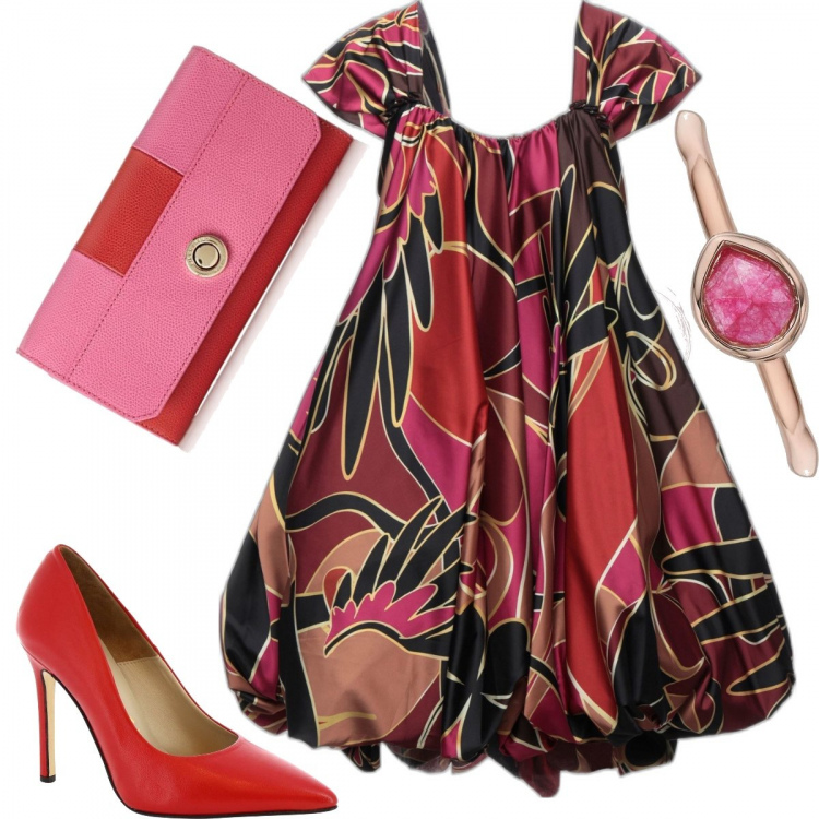 Outfit donna - Palloncino. Stile Bon Ton per Cerimonia. Abbinamento con vestiti corti, décolleté, anelli, pochette.