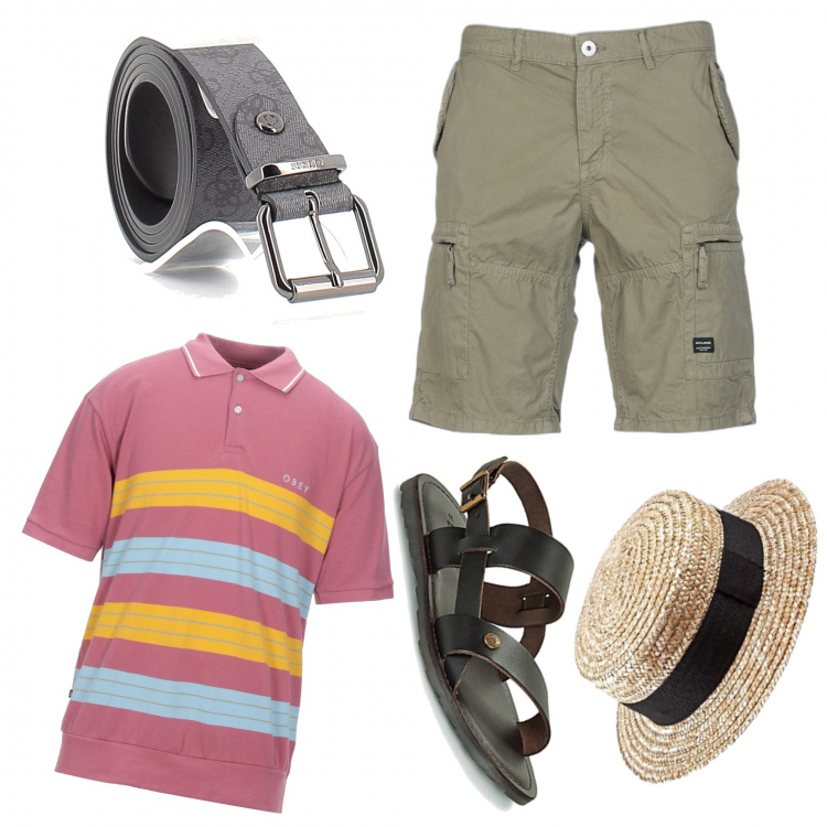 Outfit uomo - Aspettando le mille miglia. Stile Casual per Tutti i giorni. Abbinamento con sandali, cinture, bermuda, polo, cappelli.