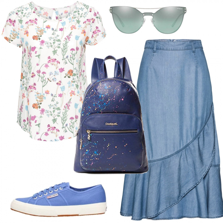 Outfit donna - Picnic Basic. Stile Basic per Tutti i giorni. Abbinamento con bluse, gonne, sneakers, zaini, occhiali da sole.