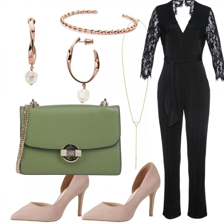 Outfit donna - Trendy #35160. Stile Trendy per Cerimonia. Abbinamento con borse a spalla, orecchini, tute, collane, braccialetti, scarpe col tacco.