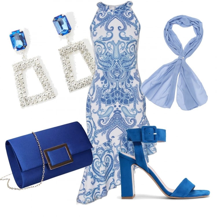 Outfit donna - Matrimonio alle Eolie. Stile Glamour per Cerimonia. Abbinamento con vestiti lunghi, sandali in pelle, scialli, orecchini, pochette.