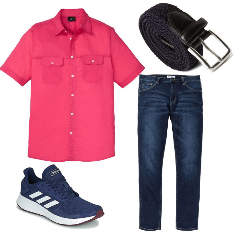 Outfit uomo - Abbronzatura in risalto. Stile Casual per Tutti i giorni. Abbinamento con jeans, camicie a manica corta, sneakers, cinture.