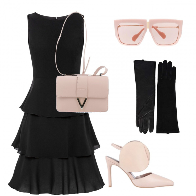 Outfit donna - Bon Ton #12711. Stile Bon Ton per Serata fuori. Abbinamento con pantaloni chino, décolleté, occhiali da sole, borse a tracolla, guanti.