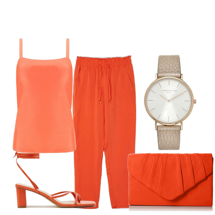 Outfit donna - Total look #1094282. Stile Basic per Tutti i giorni. Abbinamento con infradito, pantaloni, canottiere, orologi, pochette.