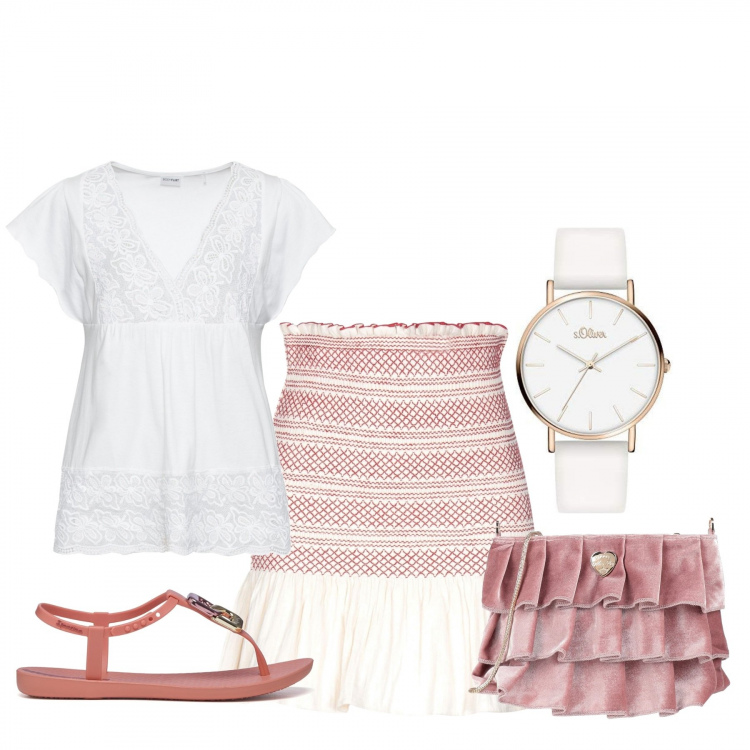 Outfit donna - Total look #1094301. Stile Basic per Tutti i giorni. Abbinamento con maglieria, gonne longuette, borse a tracolla, infradito, orologi.