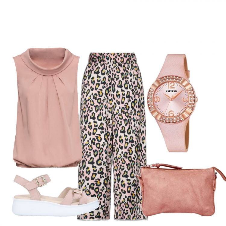 Outfit donna - Total look #1094451. Stile Basic per Tutti i giorni. Abbinamento con sandali in pelle, pantaloni, top, clutch, orologi.