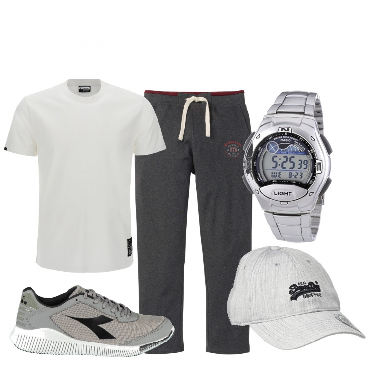 Outfit uomo - Total look #1094550. Stile Urban per Tutti i giorni. Abbinamento con pantaloni, t-shirt, sneakers, berretti, orologi digitali.