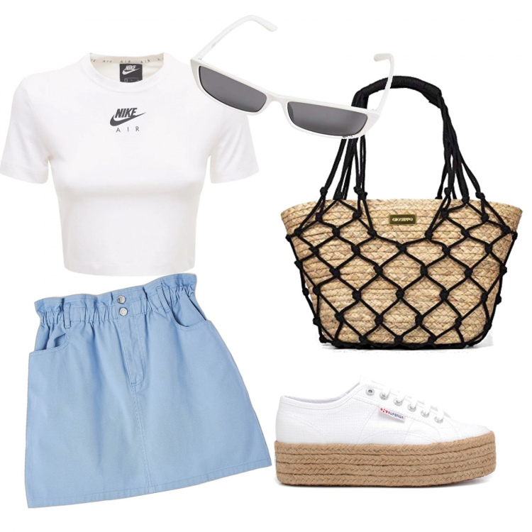 Outfit donna - Basic #26157. Stile Basic per Tutti i giorni. Abbinamento con gonne, sneakers, top, borse a spalla, occhiali da sole.