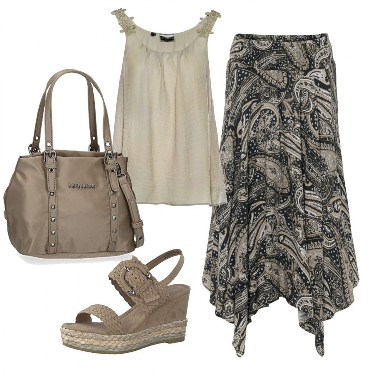 Outfit donna - Basic #26164. Stile Basic per Tutti i giorni. Abbinamento con gonne longuette, top, sandali, borse messenger.