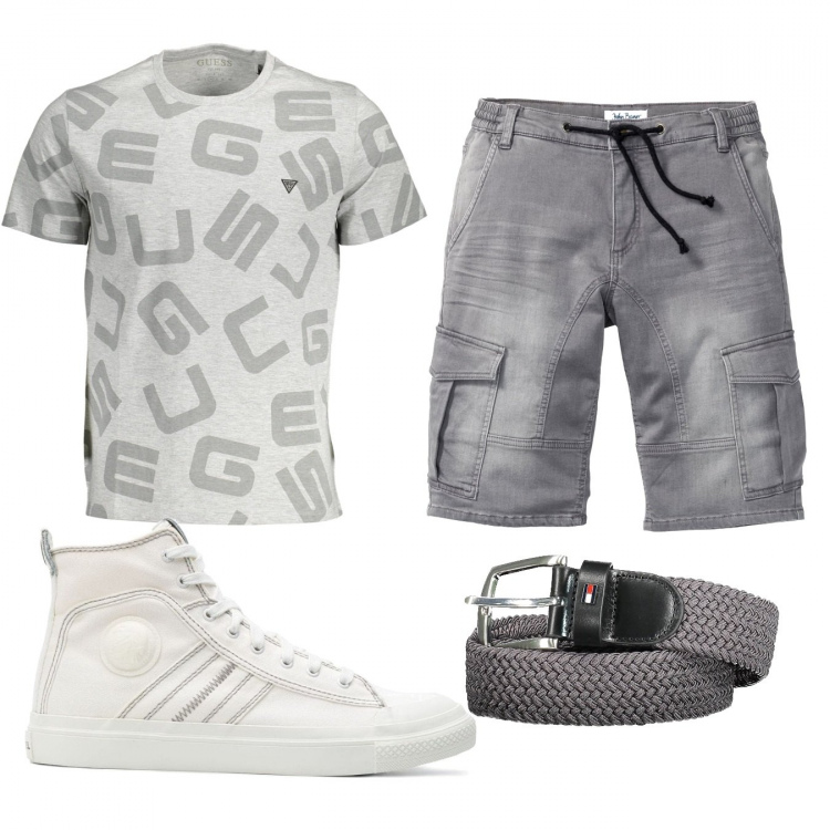 Outfit uomo - Total look #1095370. Stile Casual per Tutti i giorni. Abbinamento con bermuda, sneakers, t-shirt, cinture.