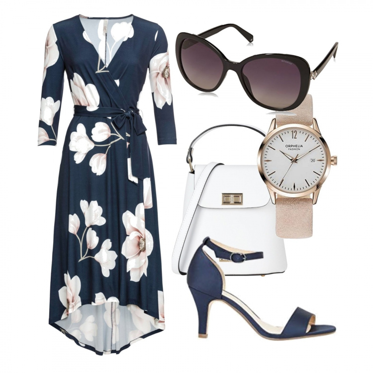 Outfit donna - Lady look. Stile Bon Ton per Cerimonia. Abbinamento con vestiti lunghi, borse a mano, sandali col tacco, orologi, occhiali da sole.
