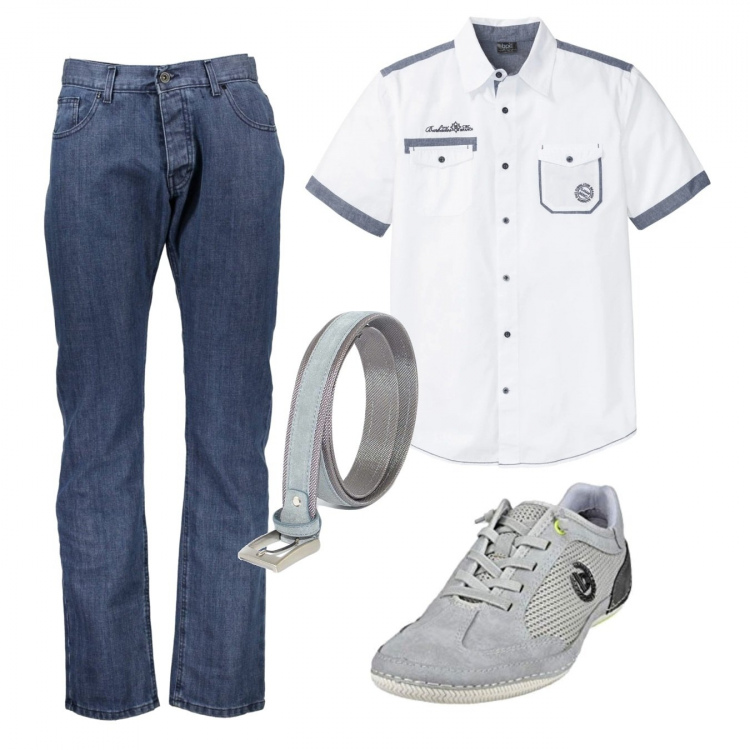 Outfit uomo - La camicia a maniche corte. Stile Casual per Tutti i giorni. Abbinamento con camicie a manica corta, cinture, scarpe stringate, jeans.