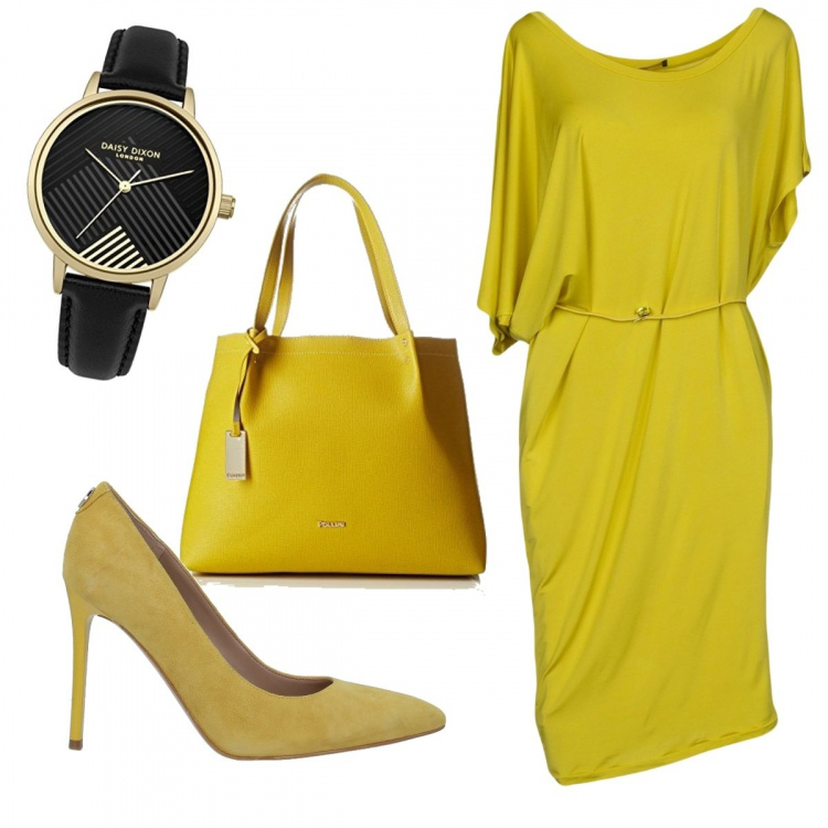 Outfit donna - Trendy #35424. Stile Trendy per Serata fuori. Abbinamento con décolleté, vestiti midi/longuette, orologi, borse tote.