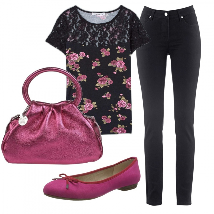 Outfit donna - Casual chic #1983. Stile Casual chic per Ufficio. Abbinamento con jeans dritti, borse a mano, t-shirt, ballerine.