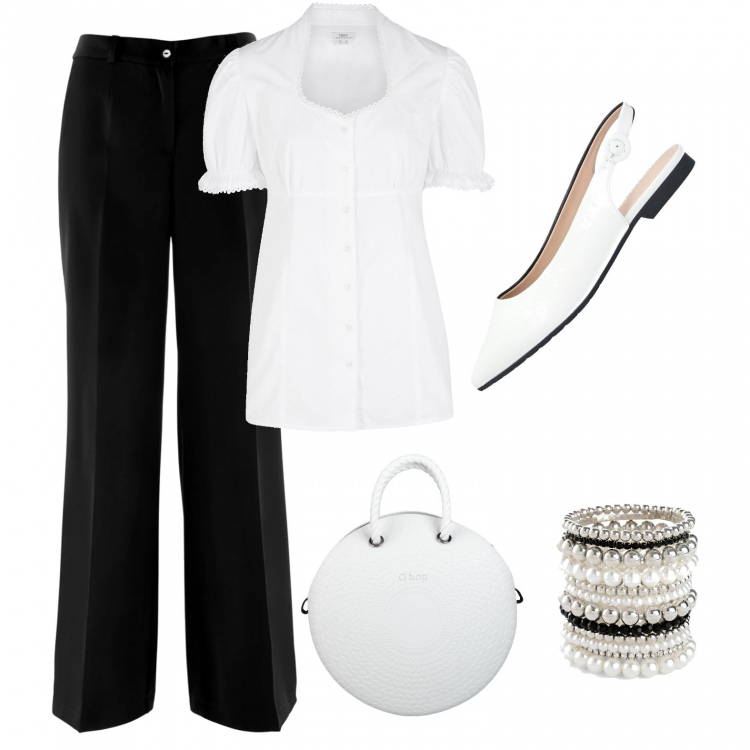 Outfit donna - Diva. Stile Chic per Tutti i giorni. Abbinamento con pantaloni, braccialetti, camicie, ballerine, borse a mano.