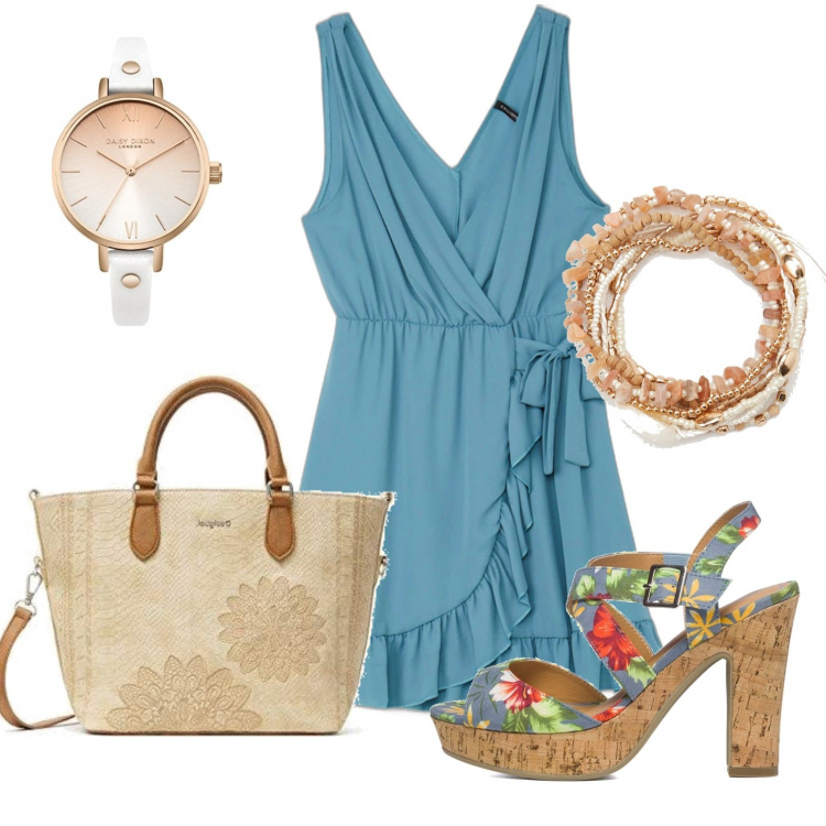Outfit donna - Sandali estivi colorati!. Stile Boho per Tutti i giorni. Abbinamento con vestiti, braccialetti, sandali in pelle, borse a mano, orologi.