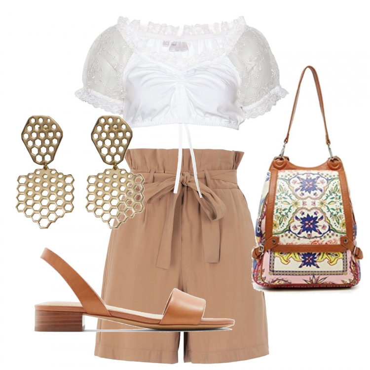 Outfit donna - I sandali Pittarosso con le bermuda. Stile Romantica per Tutti i giorni. Abbinamento con camicie, bermuda, orecchini, sandali in pelle, zaini.