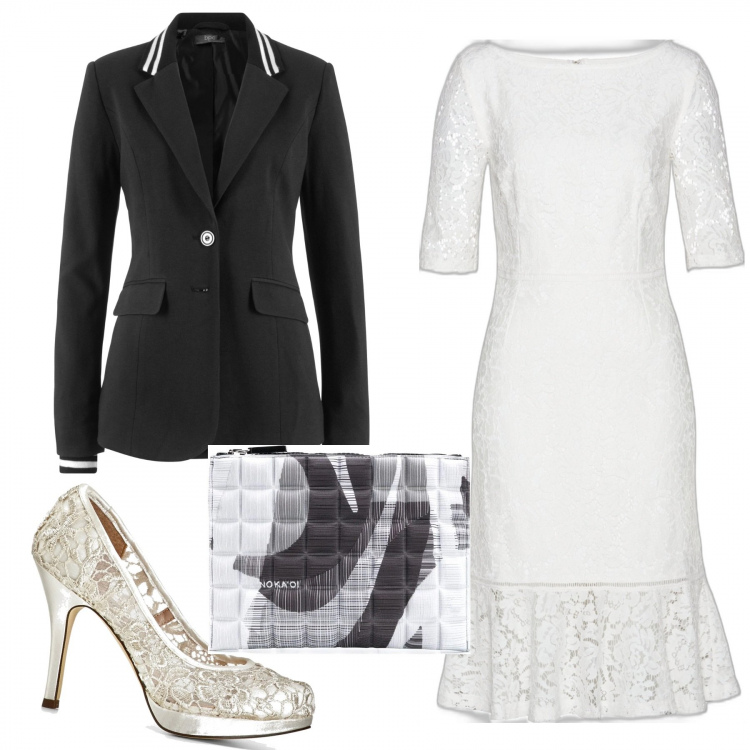 Outfit donna - In crocera. Stile Chic per Serata fuori. Abbinamento con blazer, vestiti, décolleté, clutch.