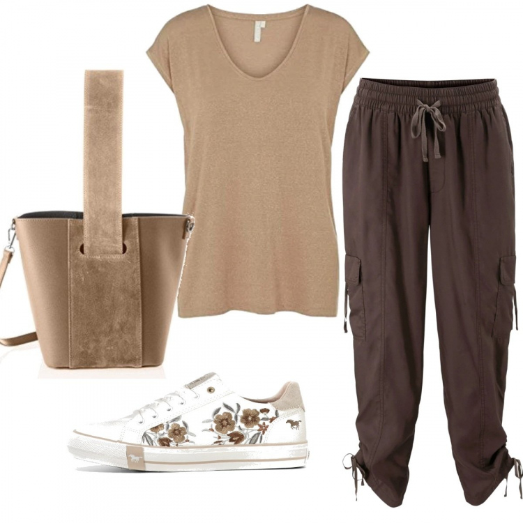 Outfit donna - Casual chic #2204. Stile Casual chic per Tutti i giorni. Abbinamento con gonne longuette, sneakers, t-shirt, borse a spalla.