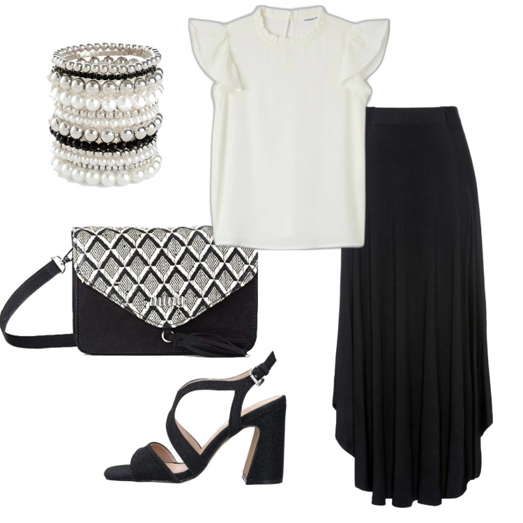 Outfit donna - Romantica #585. Stile Romantica per Serata fuori. Abbinamento con gonne, braccialetti, sandali in pelle, camicie, borse a tracolla.