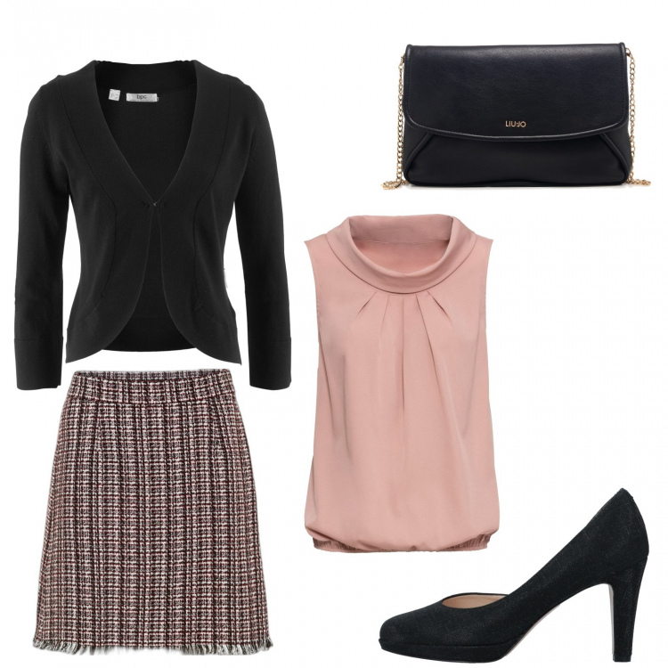 Outfit donna - La gonna per il bon ton. Stile Bon Ton per Ufficio. Abbinamento con décolleté, top, gonne, blazer, borse a tracolla.