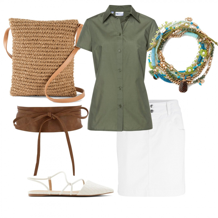 Outfit donna - Cintura e tubino bianco. Stile Casual chic per Ufficio. Abbinamento con minigonne, camicie a manica corta, borse a tracolla, braccialetti, ballerine, cinture.