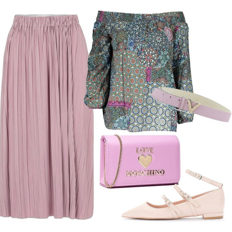 Outfit donna - Total look #1104155. Stile Bon Ton per Tutti i giorni. Abbinamento con ballerine, cinture, maglieria, gonne longuette, borse a spalla.