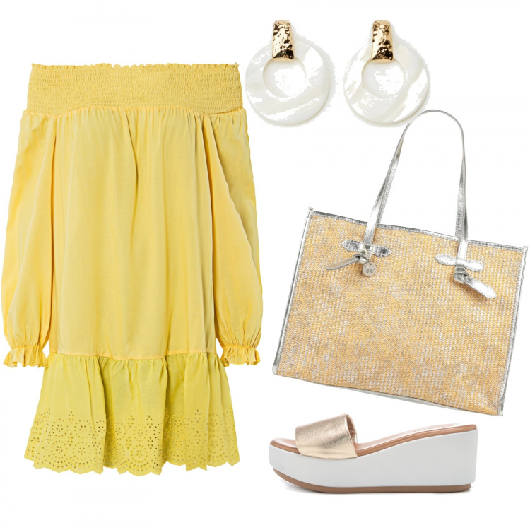 Outfit donna - Total look #1104205. Stile Casual chic per Mare. Abbinamento con vestiti, borse a mano, orecchini, sabot.
