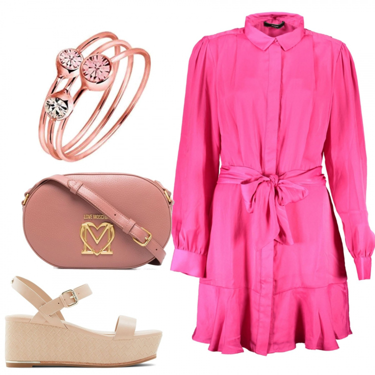 Outfit donna - Total look #1104382. Stile Bon Ton per Serata fuori. Abbinamento con borse a tracolla, sandali in pelle, anelli, vestiti corti.