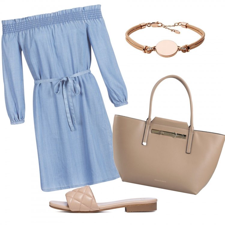 Outfit donna - Total look #1104417. Stile Bon Ton per Tutti i giorni. Abbinamento con borse a mano, vestiti corti, sandali in pelle, braccialetti.