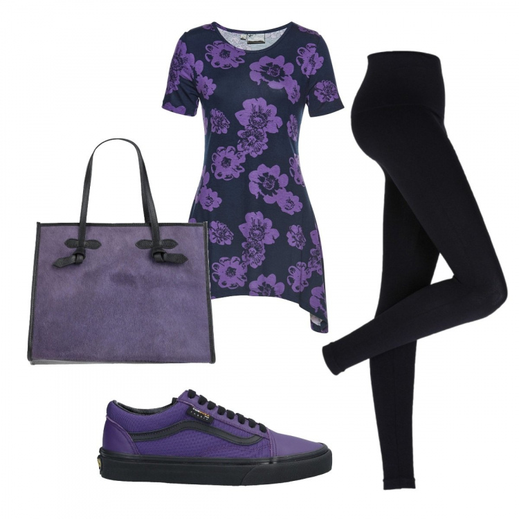 Outfit donna - Casual #2353. Stile Casual per Tutti i giorni. Abbinamento con leggings, maglieria, sneakers, borse a mano.