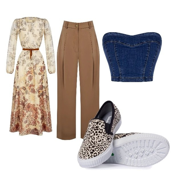 Outfit donna - Total look. Stile Basic per Tutti i giorni. Abbinamento con pantaloni, top, blazer, sneakers.