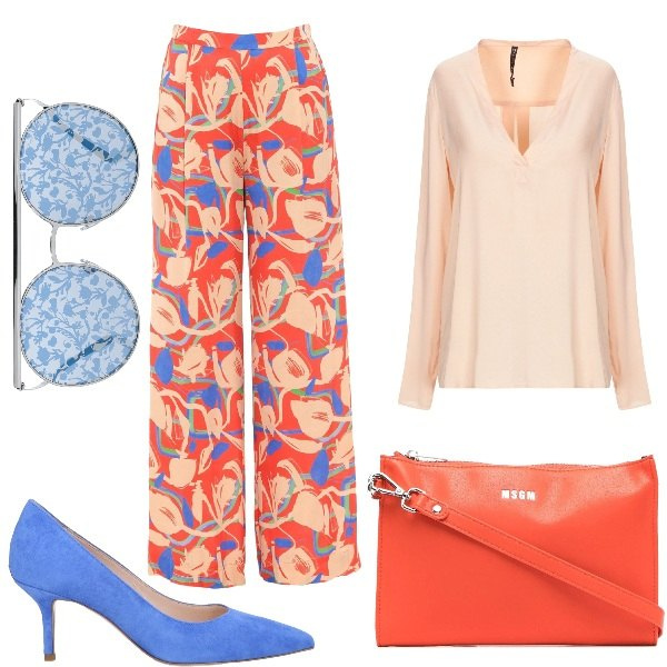 Outfit donna - Arancio vitaminico. Stile Trendy per Tutti i giorni. Abbinamento con pantaloni, bluse, décolleté, occhiali da sole, borse a tracolla.