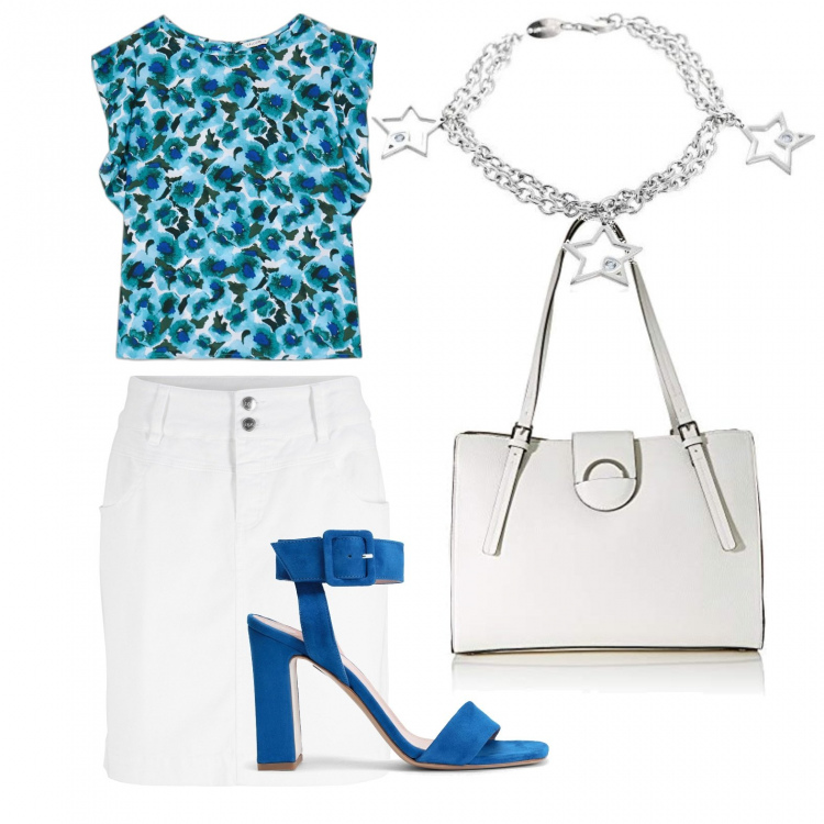 Outfit donna - La gonna bianca. Stile Bon Ton per Ufficio. Abbinamento con minigonne, sandali in pelle, bluse, shopping bag, braccialetti.