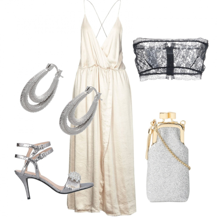 Outfit donna - Top a fascia in pizzo. Stile Sexy Abbinamento con vestiti lunghi, pochette, top, sandali gioiello, orecchini.